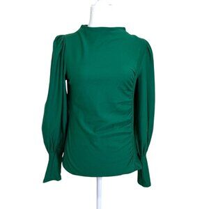 Gestuz Womens Blouse Green Long-Sleeve Ruched Puff-Shoulders High-Neck Size M